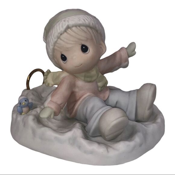 Enesco Precious Moments Angels On Earth Figurine 1996 Boy with Bird Gold Ring - Picture 1 of 3
